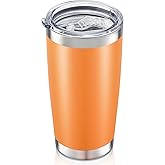 HZJSTSWQ 20 oz Tumbler with Lid Stainless Steel Insulated Tumblers Double Wall Vacuum Coffee Mug Powder Coated Tumbler Cups for Cold and Hot Drinks, Orange, 1 pack