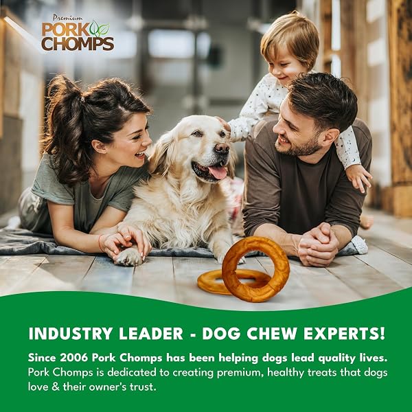 PORK CHOMPS ROASTED PORK SKIN DOG CHEW, 6-INCH BAGEL, 1 COUNT