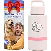Dog Mom Gift, Insulated Dog Water Bottle with Travel Bowl, Women Christmas, Birthday for DogLover, Portable Water Bottle Dispenser, Accessories for Car, Camping, Outdoor, Detachable (DogMom-PalePink)
