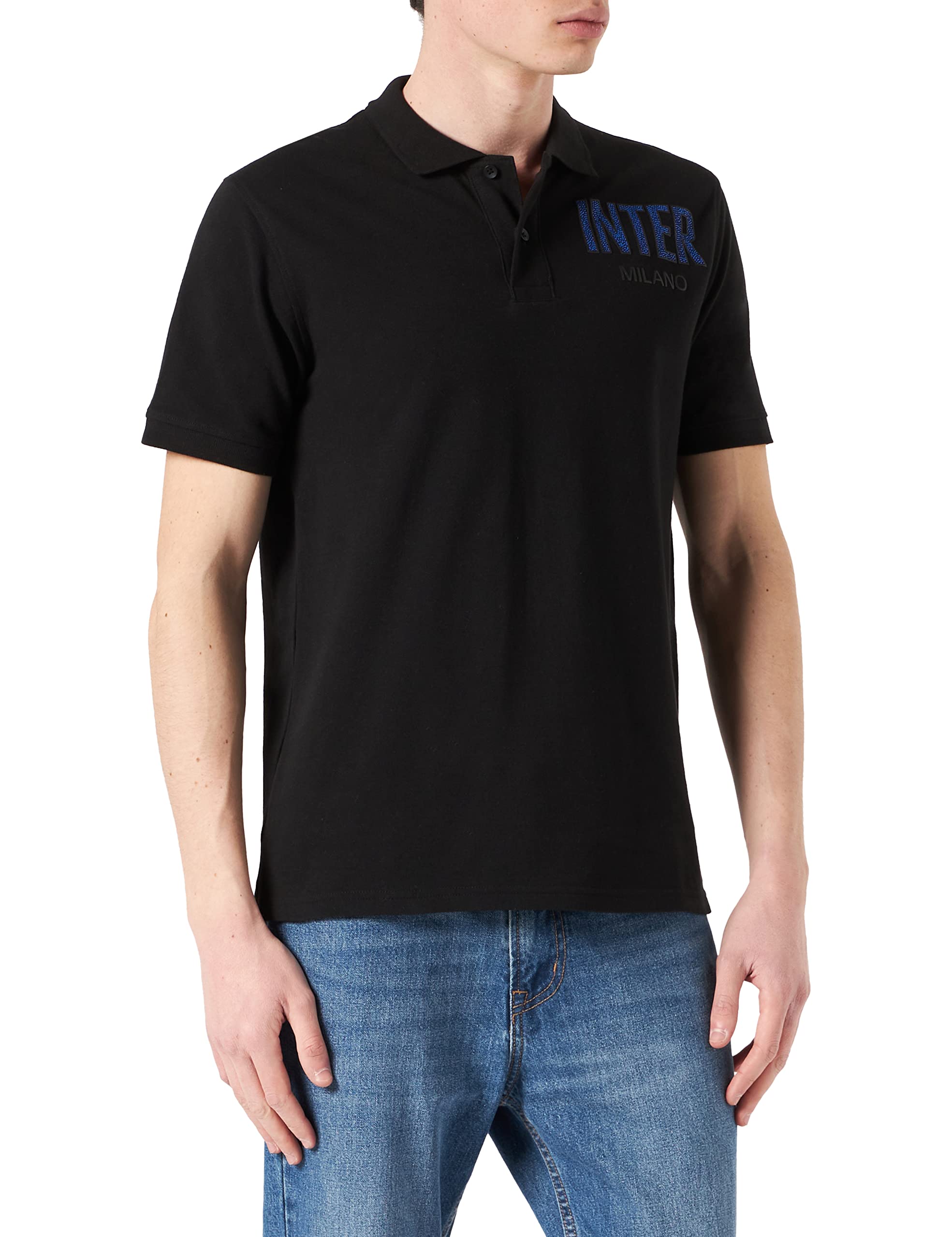 Inter Men's Black and White Logo Rear Polo Shirt, 100% Cotton