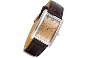 Lancardo Retro Vintage Square Quartz Analog Watch Silver Tone Case Crocodile Pattern Brown Leather Business Casual Dress Wrist Watch