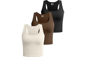 OQQ Women's 3 Piece Crop Tank Tops Ribbed Seamless Workout Sleeveless Shirts Racerback Crop Tops