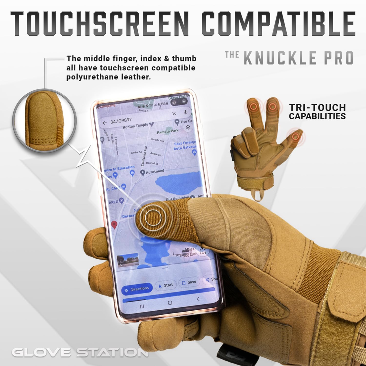 Glove Station Tactical Gloves for Men - Touchscreen Utility Gear with Hard Knuckle Protection Used in Motorcycle, Airsoft, Combat, Police, Shooting & Outdoor Work Tan Small