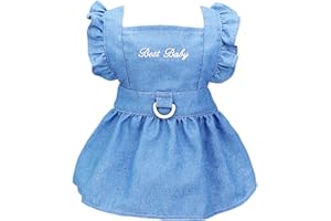 Dog Dress Puppy Luxury Skirt Clothes Princess Dresses Wedding Evening Tutu Denim Skirt for Small Dog Girl Light Blue L