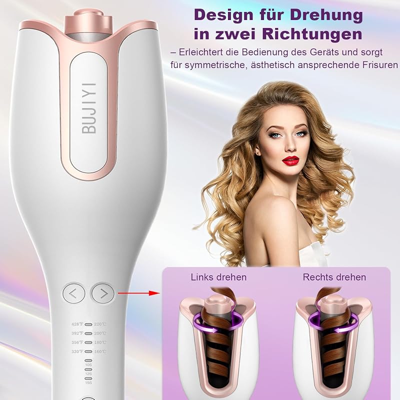 Rizador de Pelo Automatico,con Protección Anti-Quemaduras, Ajuste de Temperatura y Tiempo, Antienredos, para Todo Tipo de Cabello, Ondas Estilo Salón,(Blanco) — foto 2 de 8
