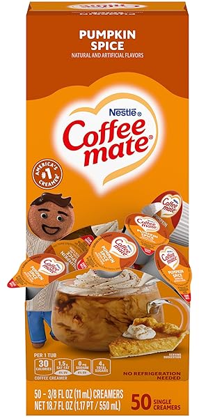 NESTLE,PUMPKIN SPICE, COFFEE-MATE LIQUID COFFEE CREAMER SINGLE SERVING TUBS – SEASONAL FLAVOR, 0.37 FL OZ (PACK OF 50)