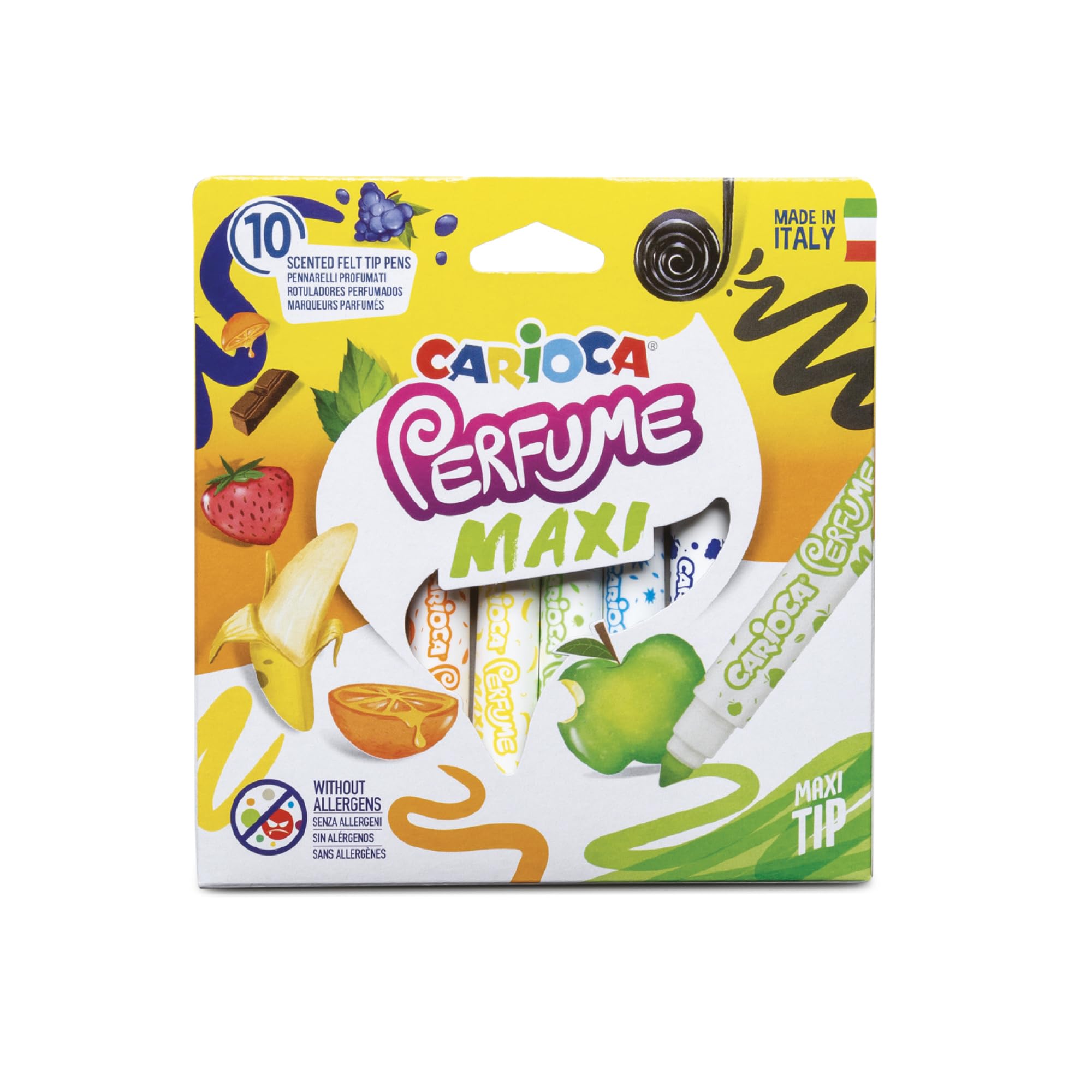 CARIOCA Perfume Scented Colors - Washable, Non-Toxic, Scented Ink Markers with Maxi Tip, Allergen-Free, Made in Italy (Box of 10 Markers)