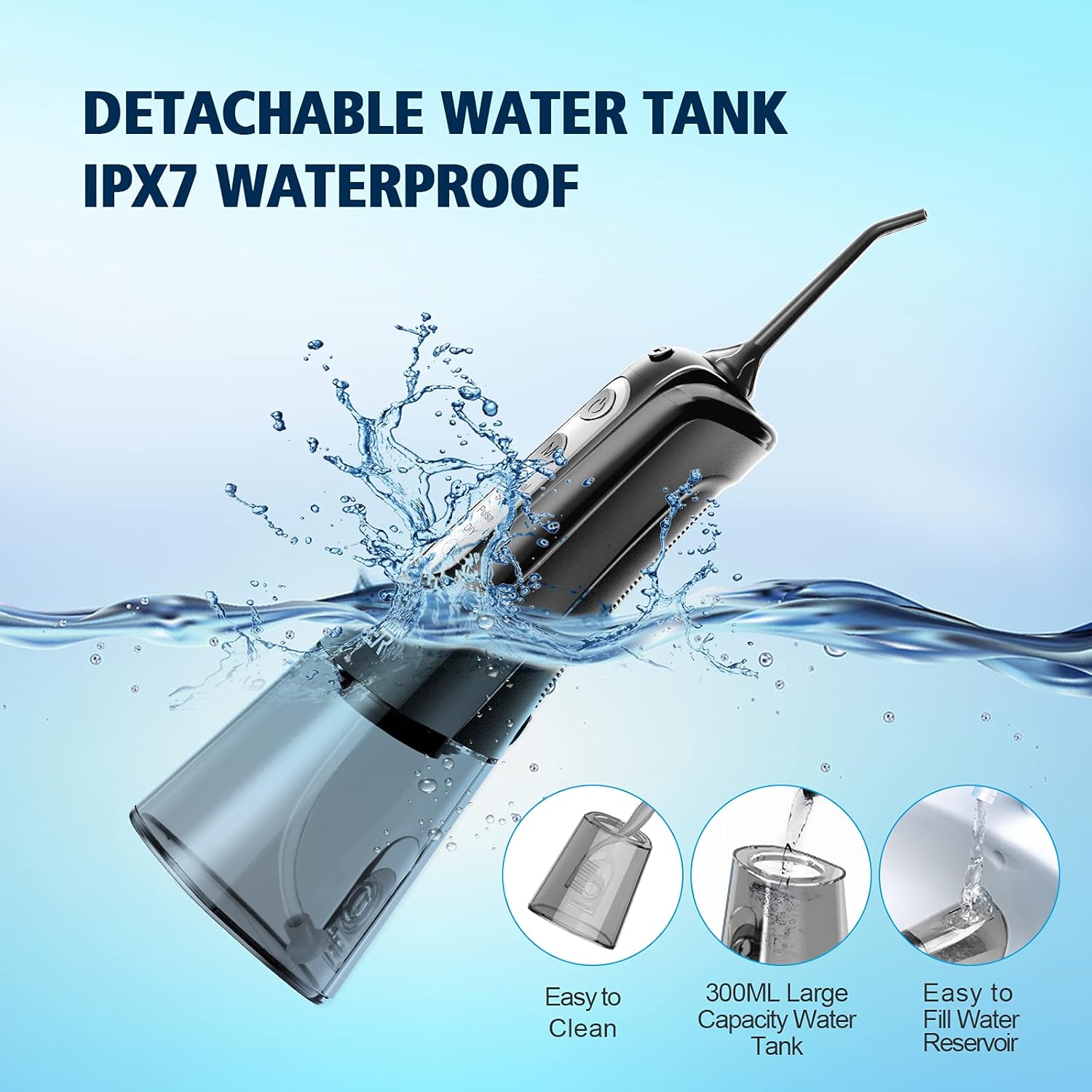 Water Flosser Cordless, KUSKER Portable Dental Oral Irrigator for Teeth, 4 Modes and 4 Jet Tips, IPX7 Waterproof, Rechargeable for 30-Days Use, Home, Travel, Braces, Bridges Care: Health & Personal Care