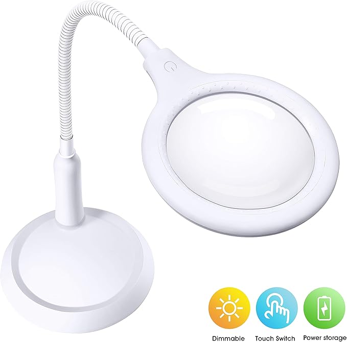 5X Rechargeable Magnifying Lamp, Touch Dimmable Magnifying Glass with Light and