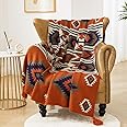 Chair Throw Blankets, Acrylic Knitted Southwest Tribal Bed Throws Couch Sofa Blanket, Native American Southwestern Soft Warm Throw Navaho Living Room Bedroom (Rusted Brown Navy White, 60”x80”)
