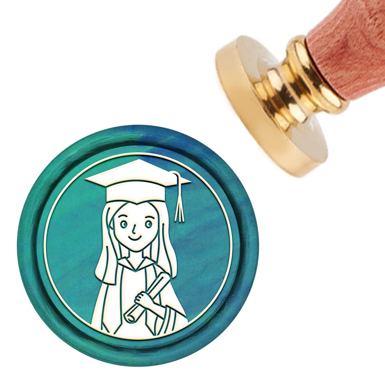 CRASPIRE Wax Seal Stamp Graduation Sealing Wax Stamp 30mm Removable Brass Head Sealing Stamp with Wooden Handle for Graduation Invitations Gift Scrapbooking Decor
