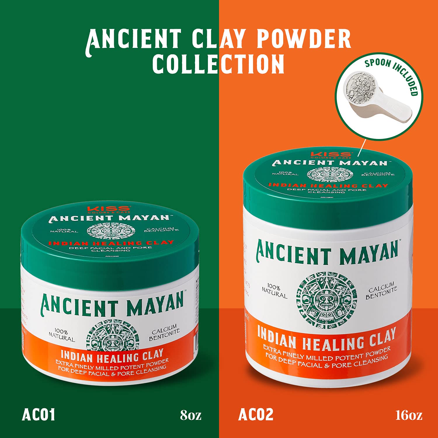 Kiss Ancient Mayan Indian Healing Clay, 100% Natural, For Deep Facial and Pore Cleansing, Deep Hair Conditioning (16 oz.)