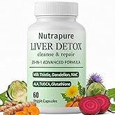 Nutrapure Liver Detox Capsules, 20-in-1 Milk Thistle Liver Detox Supplement, with Dandelion Root, Turmeric, Artichoke Leaf & More, Non-GMO, 60 Vegetarian Capsules (1)