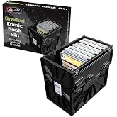 BCW Graded Comic Book Bins with Partitions, Holds 30 Slabs, Black, 1 Pack | Acid-free plastic bins hold up to 30 graded comics each, stack six high, and include partitions for organized slab storage.