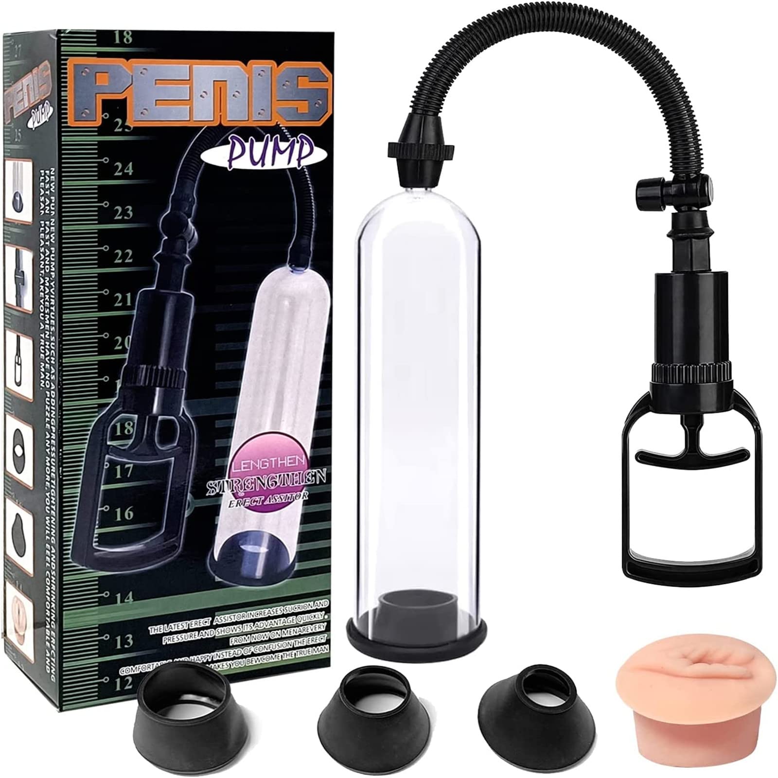 Penis Enlarger Pump, Penis Pump Erection Pump, Manual Vacuum Penis Pump Strengthen Enlarger Booster Extender Device for Men Penis Trainer (Black+Clear)
