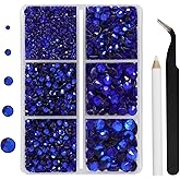 Hotfix Rhinestones 3960pcs, Dark Blue Rhinestone for Clothes, Hot Fix Crystals Rhinestones with Tweezers and Wax Pencil Kit,Mixed 5 Sizes, SS6-SS30, Sapphire