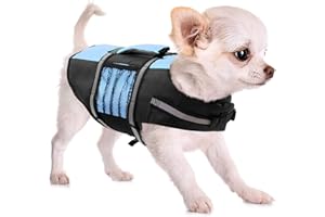 Queenmore Small Dog Life Jacket, Adjustable Pet Life Vest for Small and Medium Dogs with High Buoyancy, Rescue Handle, Reflective Bands for Boating, Canoeing, Swimming