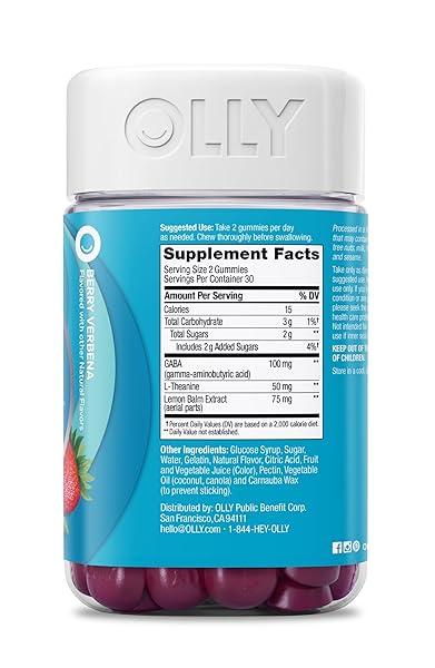 OLLY GOODBYE STRESS GUMMY, GABA, L-THEANINE, LEMON BALM, STRESS RELIEF SUPPLEMENT, BERRY – 60 COUNT