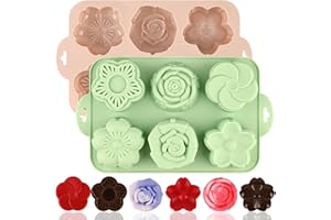 Actvty Flower Silicone Mold, 2 Pcs of 6 Cavities Different Flower Shapes Baking Molds for Make Chocolate Cake Jelly Homemade 
