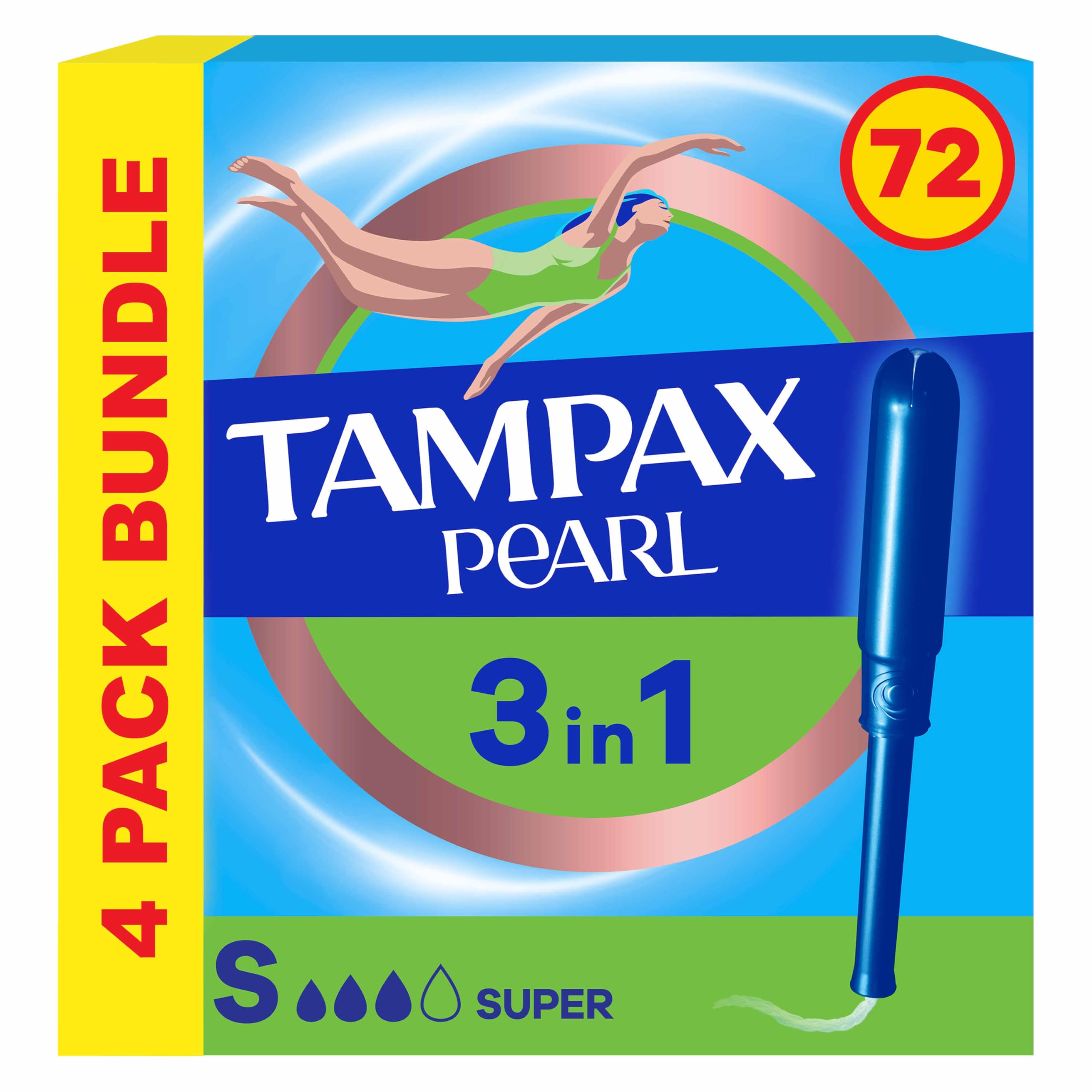 Tampax Pearl Super Tampons With Applicator, 72 Tampons (18 X 4 Packs), Leak Protection and Discretion