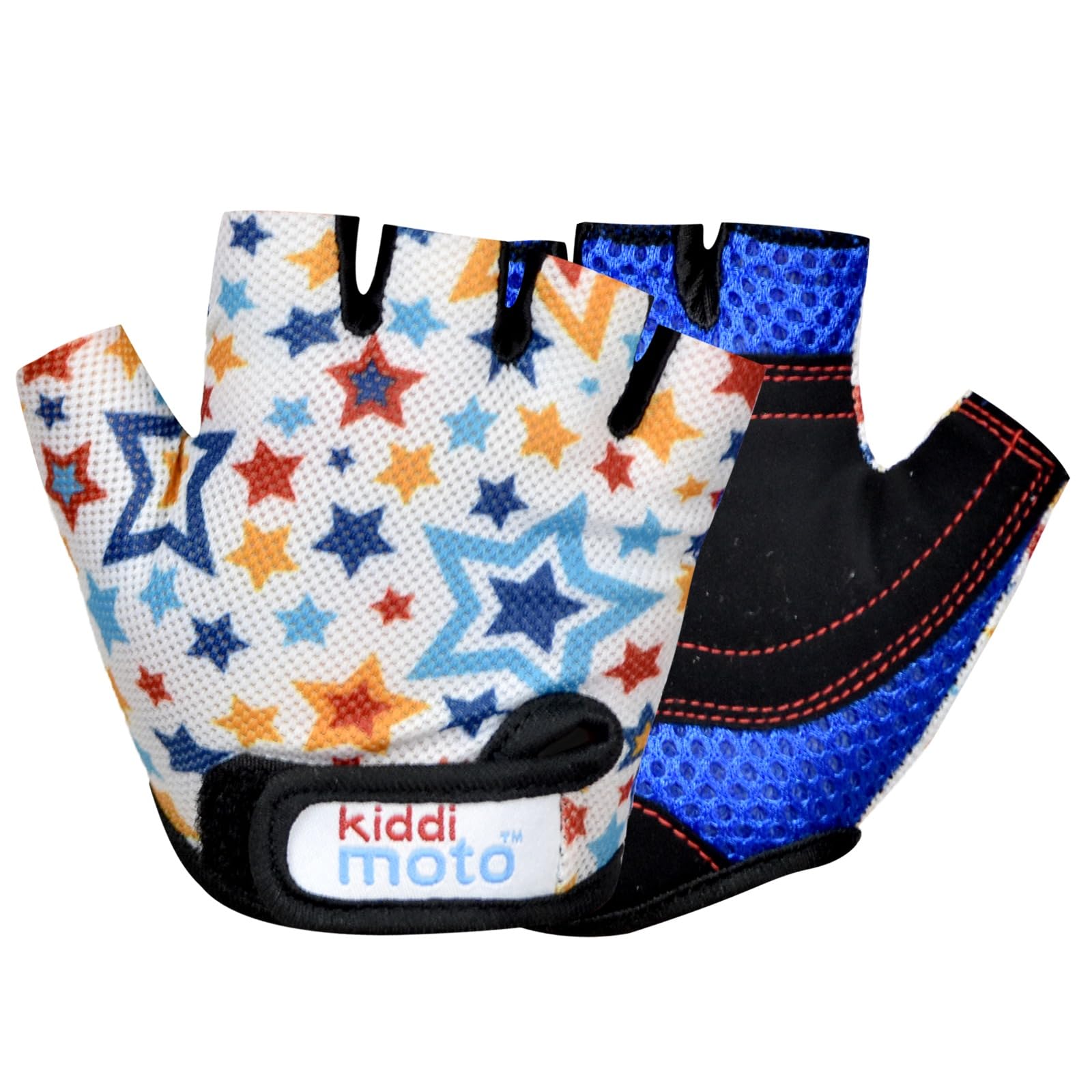 Kiddimoto Star Anti Slip Kids Bike Gloves For Kids Boys & Girls Best Toddler Bike Gloves Ages 2-8 Fingerless Cycling Gloves For Youth Sports Like Mtb, Bmx Dirt Biking, Mountain Bike Riding, Skates — image 1