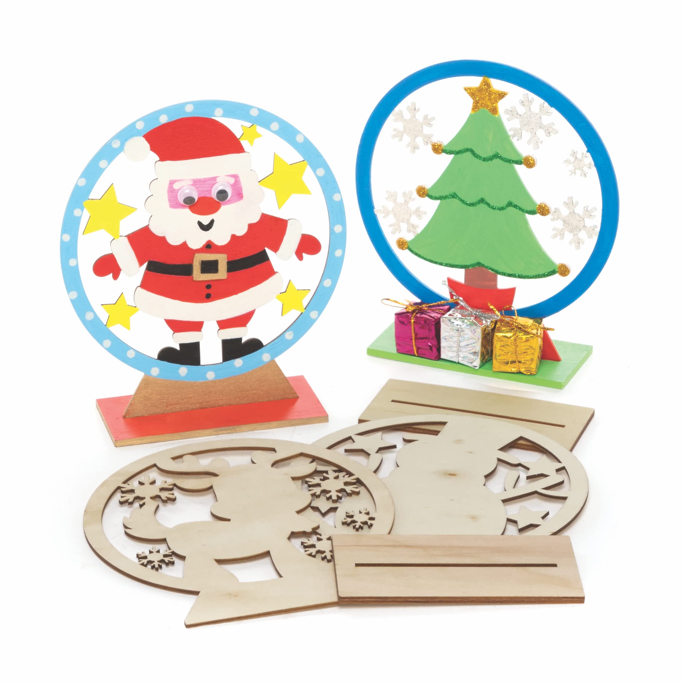 Baker Ross FC112 Christmas Wooden Snow Globes - Pack of 5, Wooden Crafts to Make and Decorate, Make Your Own Christmas Decorations