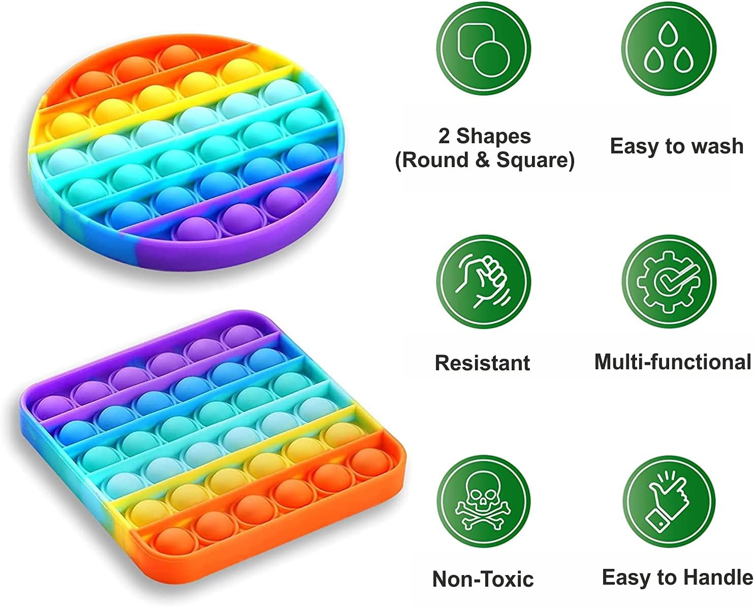 2 Pack Rainbow Poppets & Push Pop Bubble Sensory Fidget Toy, Small - Image 5