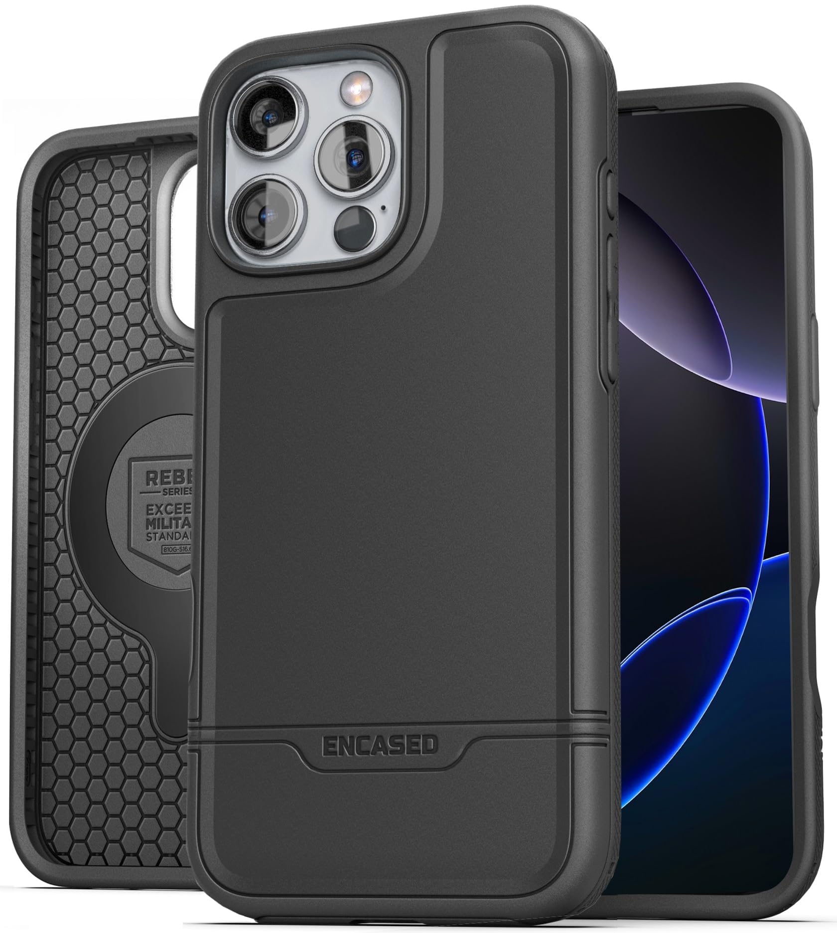 ENCASED Rebel Designed for iPhone 16 Pro Rugged Case (MagSafe Compatible) Protective Heavy Duty Magnetic Phone Cover (Black)