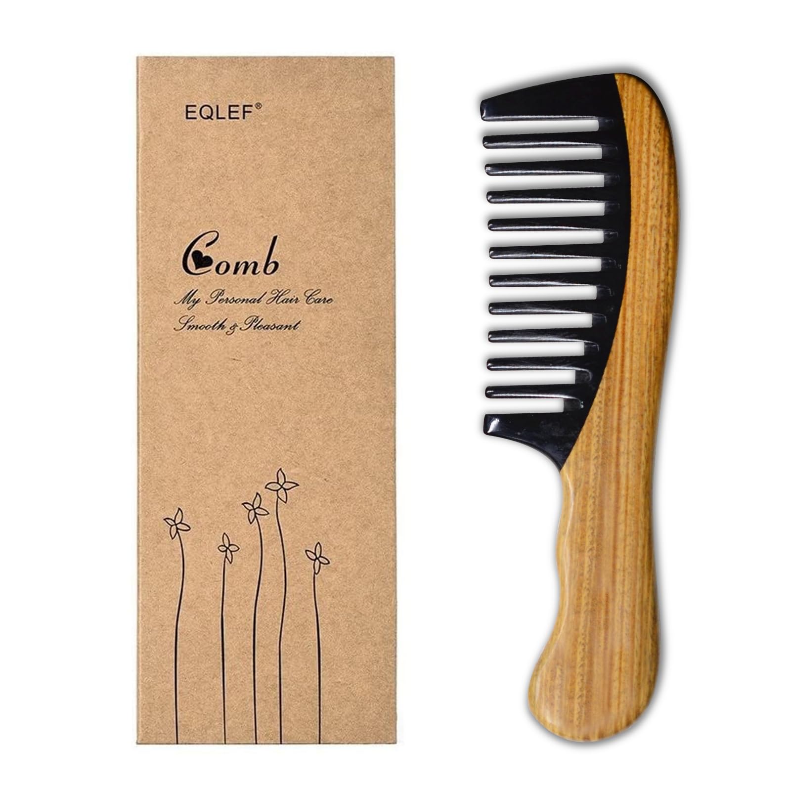 EQLEF Handmade Premium Quality Natural Ox Horn and Sandal Wood Comb, No Static Wide Tooth Pocket Comb for Beard, Moustache and Hair