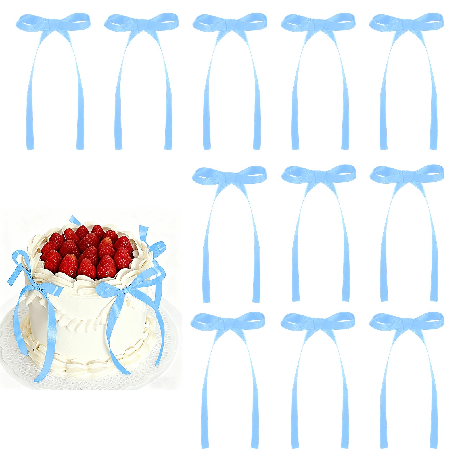 Photo 1 of 30 Pack Bow Cake Toppers Light Blue Ribbons Bows for Cake Coquette Themed Bow Cupcake Toppers Baby Blue Bow Birthday Decorations for Baby Shower Birthday Wedding Bachelorette Party Supplies