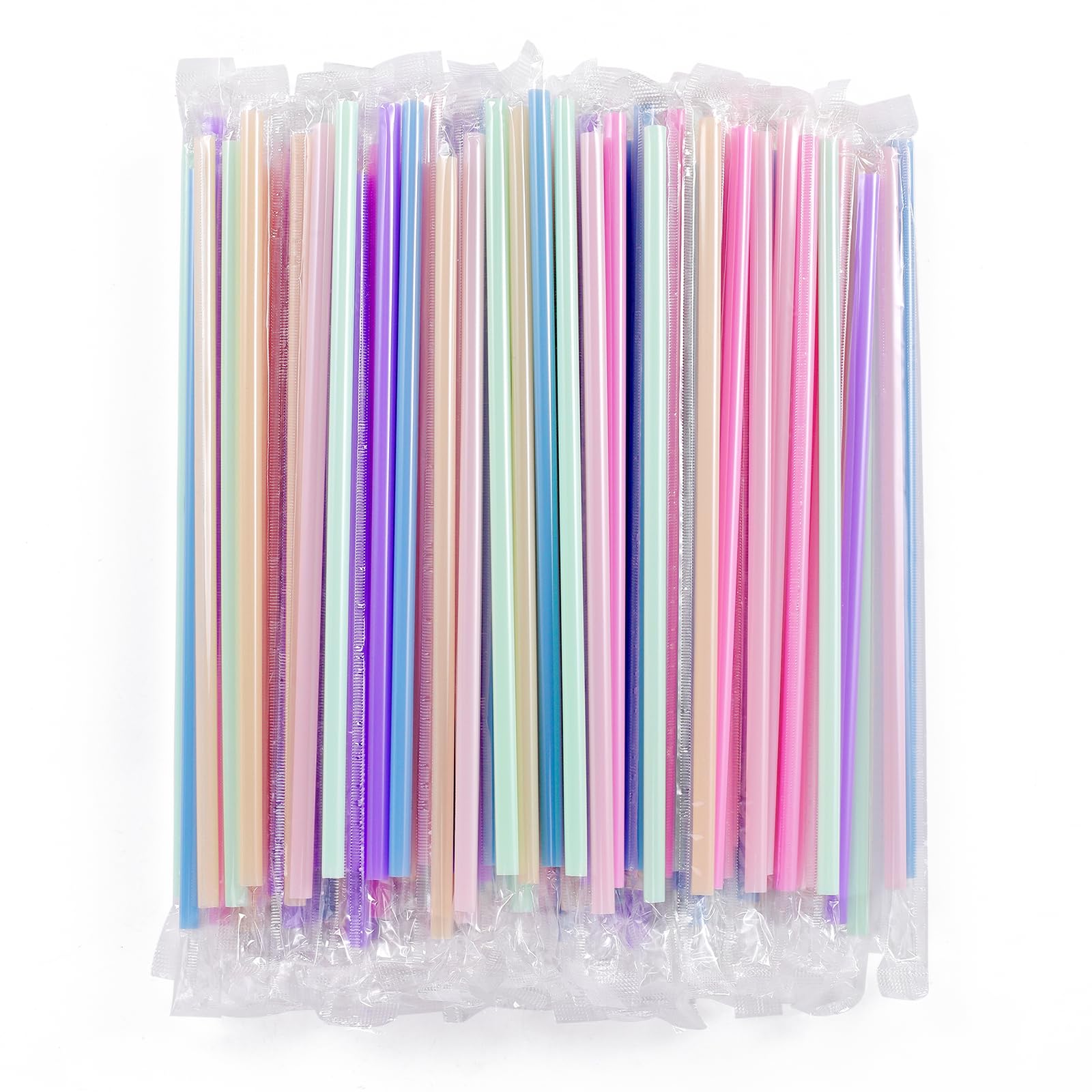 Photo 1 of [Individually Wrapped] 100Pcs Disposable Plastic Drinking Straws - 8.26" Long and 0.24 Diameter Colorful Cute Straws for Juice,Coffee,Milk,Cocktail, Bachelorette/Birthday Party, Bridal/Baby Shower