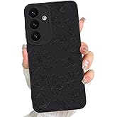 LEOMAKRON for Samsung Galaxy S25 Plus case Silicone Black Floral Rose Cute Pattern Case，Camera Protection Soft Slim Phone Case for Girls Women - Black