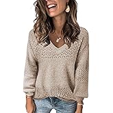 JOCAFIYE Womens Sweaters Casual Long Sleeve V Neck Lightweight Hollow Out Pullover Sweater Tops