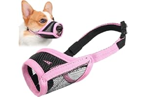 LUCKYPAW Dog Muzzle, Mesh Muzzle for Small Medium Dogs, Soft Mouth Cover to Prevent Biting Chewing, Drinkable Breathable Adjustable Puppy Mouth Guard(XS, Pink)