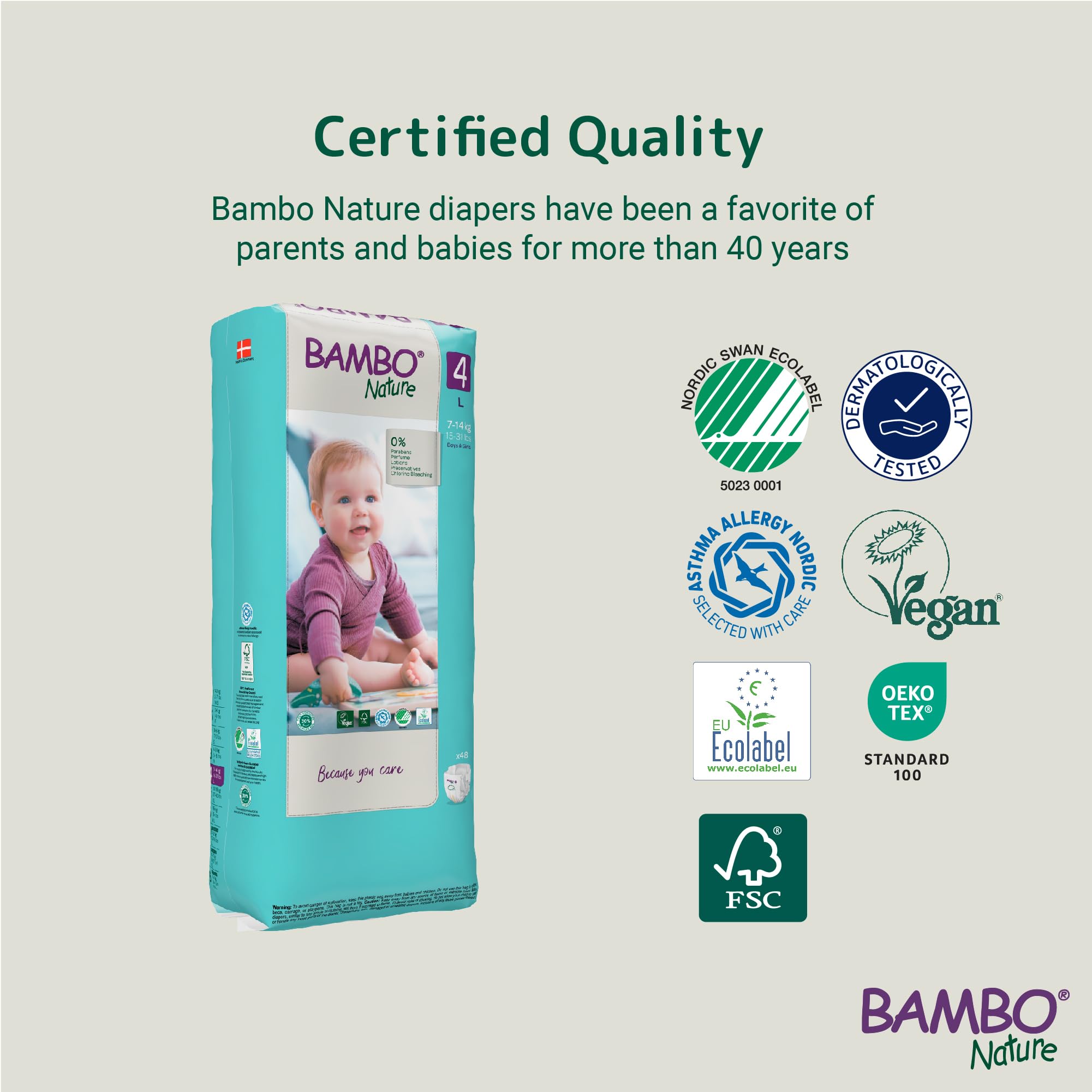 Bambo Nature Hypoallergenic Baby Diapers, Eco-Labeled Diapers, Enhanced Leakage Protection, Totally Chlorine-Free, Skin Friendly, and Super Absorbent - Size 4 (144 Count)