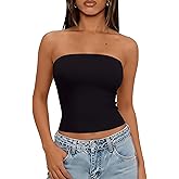 LOMON Summer Tube Tops for Women 2026 Y2k Sexy Going Out Crop Strapless Sleeveless Basic Fitted Bandeau Tank Top