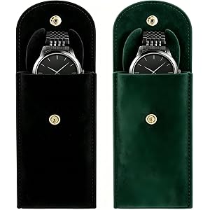 Ldlljeljm Travel Watch Pouch 2 Pack (Black & Green) Soft Protective Watch Travel Case for Men & Women, Prevent Scratches in L