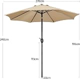 Yaheetech 2.7M Garden Parasol Umbrella Tan 8 Ribs Crank Tilt view 3