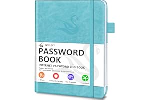 JXSELECT Elegant Password Book with Alphabetical Tabs - Hardcover Password Book for Internet Website Address Login - 7" x 10" Password Keeper and Organizer w/Notes Section & Back Pocket (Turquoise)
