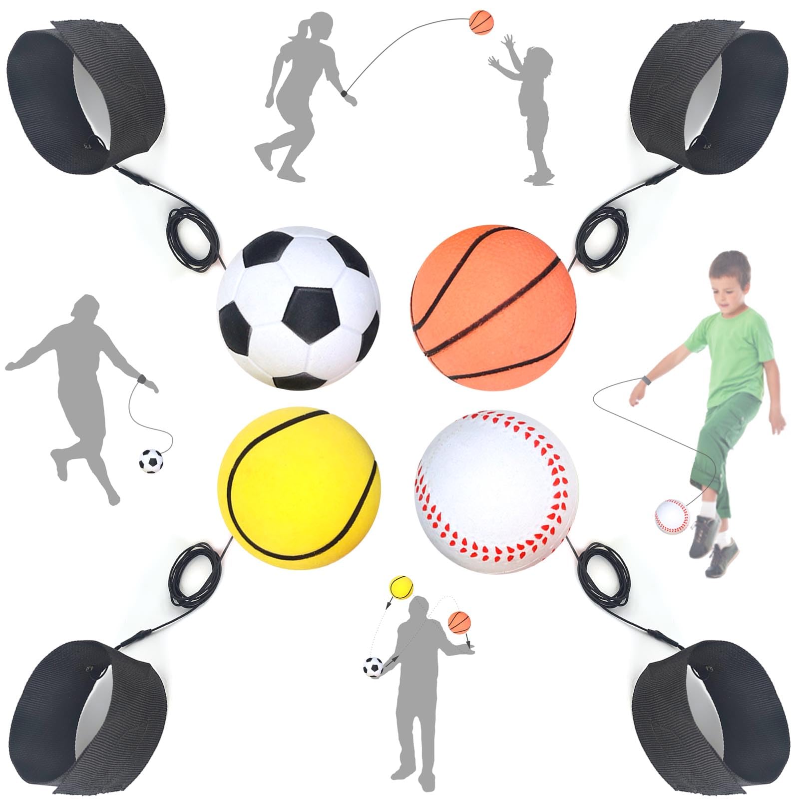 Jastown 4 pcs rebound wrist ball，Spring Ball on a string, return balls on elastic rope,exercises for fingers with elastic balls,Hand eye coordination training Wrist Band Ball