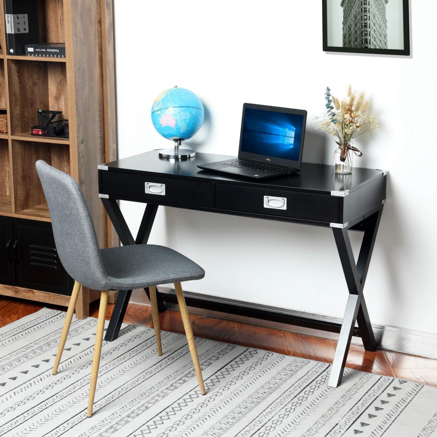 Best black writing desk with drawer