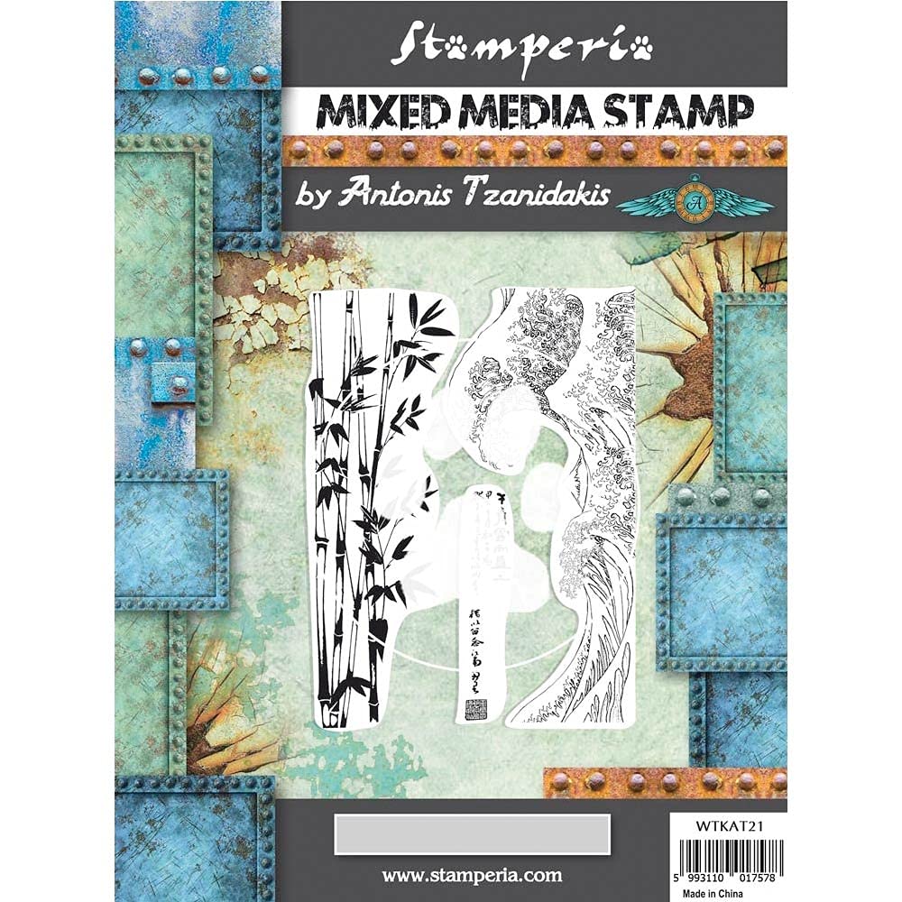 Stamperia International Mixed Media Stamp-Sir Vagabond in Japan-Bamboo, Grey, 17 x 20 cm