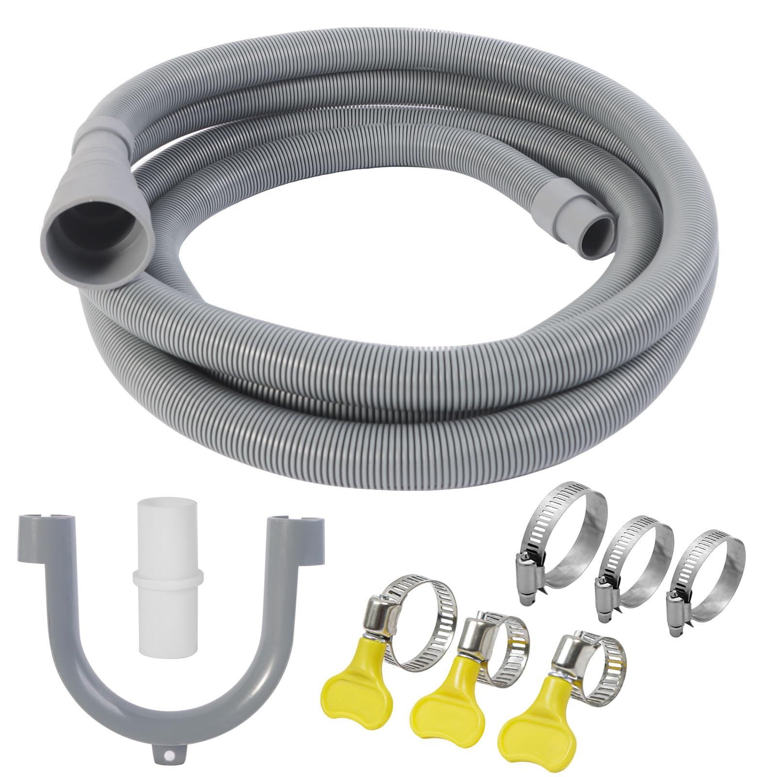 Photo 1 of 10 FT Washing Machine Drain Hose, Universal Dishwasher Drain Hose Kit, Including a 10 FT Dishwasher Drain Hose Extension, 1 White Extension Joint, 6 Steel Clamps and U-Shaped Elbow Hose Bracketr