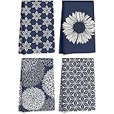 Hanamiya Na 4 Pcs Blue Flower Artistic Kitchen Towels, Blue Flower Absorbent Tea Hand Towel, Microfiber Dish Cloths for Drying Dishes, Waffle Dish Towels for Kitchen Bathroom, Housewarming Gifts