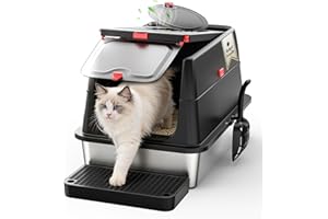 Stainless Steel Cat Litter Box with Lid XL - Fully Enclosed Flip-Top Hood, Leak-Proof High Sides for Spraying Cats, Non-Stick