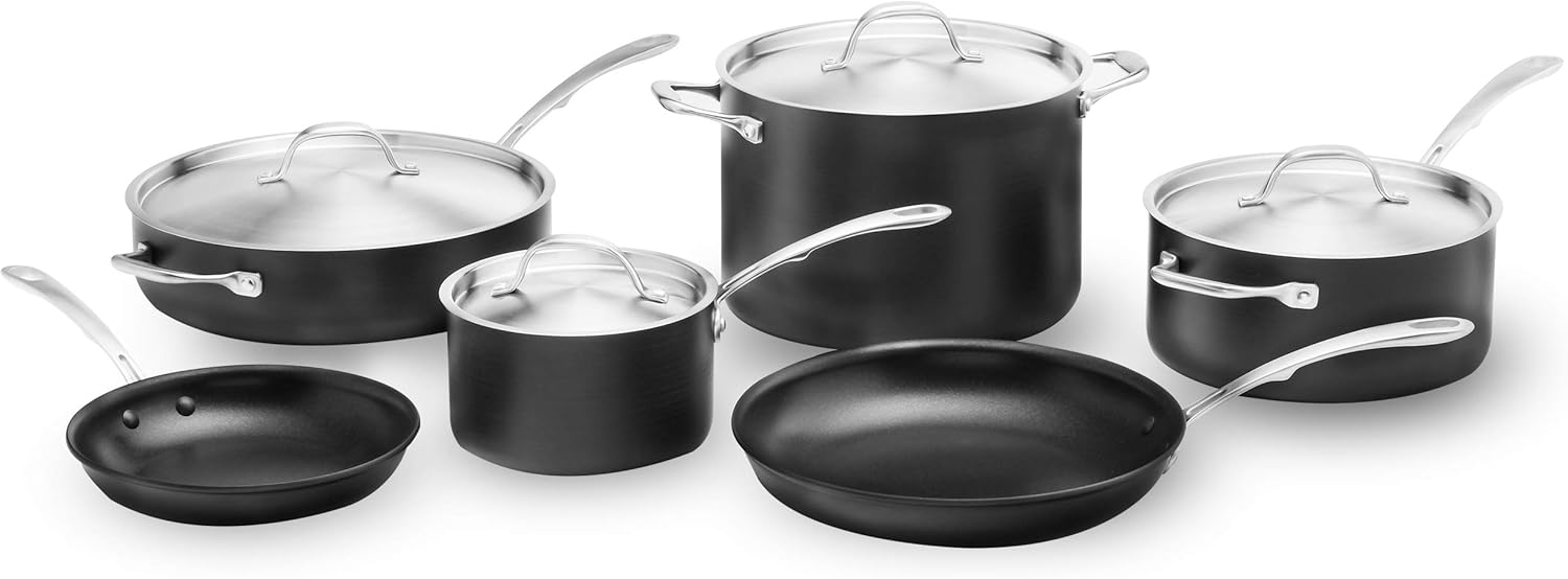 Kitchara Hard Anodized Cookware Set, 10 Piece, Aluminum Non Stick Pans with Stainless Steel Lid: Kitchen & Dining
