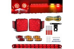 Gonice Complete LED Trailer Light Kit, Super Bright Submersible Boat Light Kit with Square Tail Lights, Marker Lights, Brake Light Bar, Wiring Harness, Ideal for Trailers, Trucks, RVs, Boats