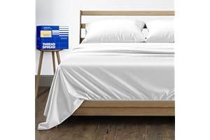 THREAD SPREAD 100% Egyptian Cotton Queen Sheet Set - Luxury High Thread Count Egyptian Cotton Bed Sheets Queen Size, 16" Deep Pocket Bed Set, Silky Soft, Cooling, Sateen Weave Bedding - White