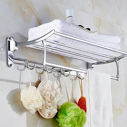 MAHANT PRODUCTS Chrome Finish Glossy Anti Rust Long Wall Mounted Stainless Steel Folding Towel Rack (24 Inch/2ft)