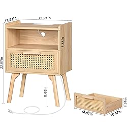 Lerliuo Rattan Nightstands Set of 2 with Charging
